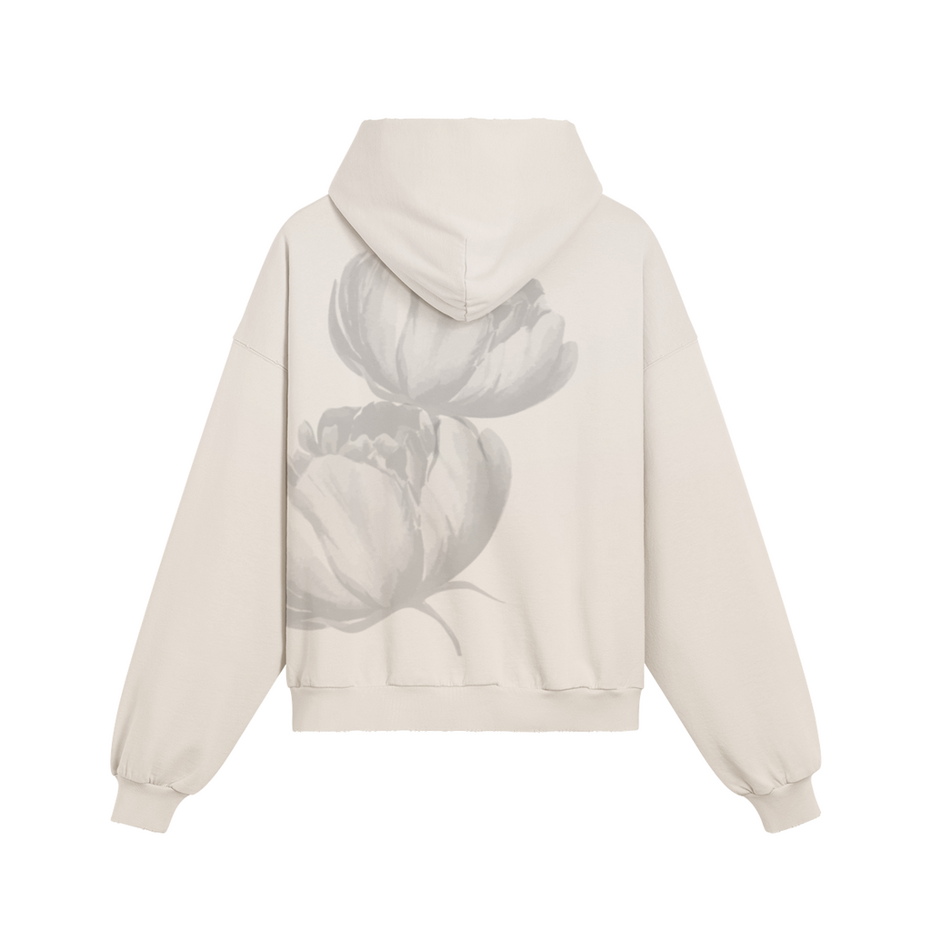 UNISEX Flower Print Sun Faded Distressed Cotton Hoodie