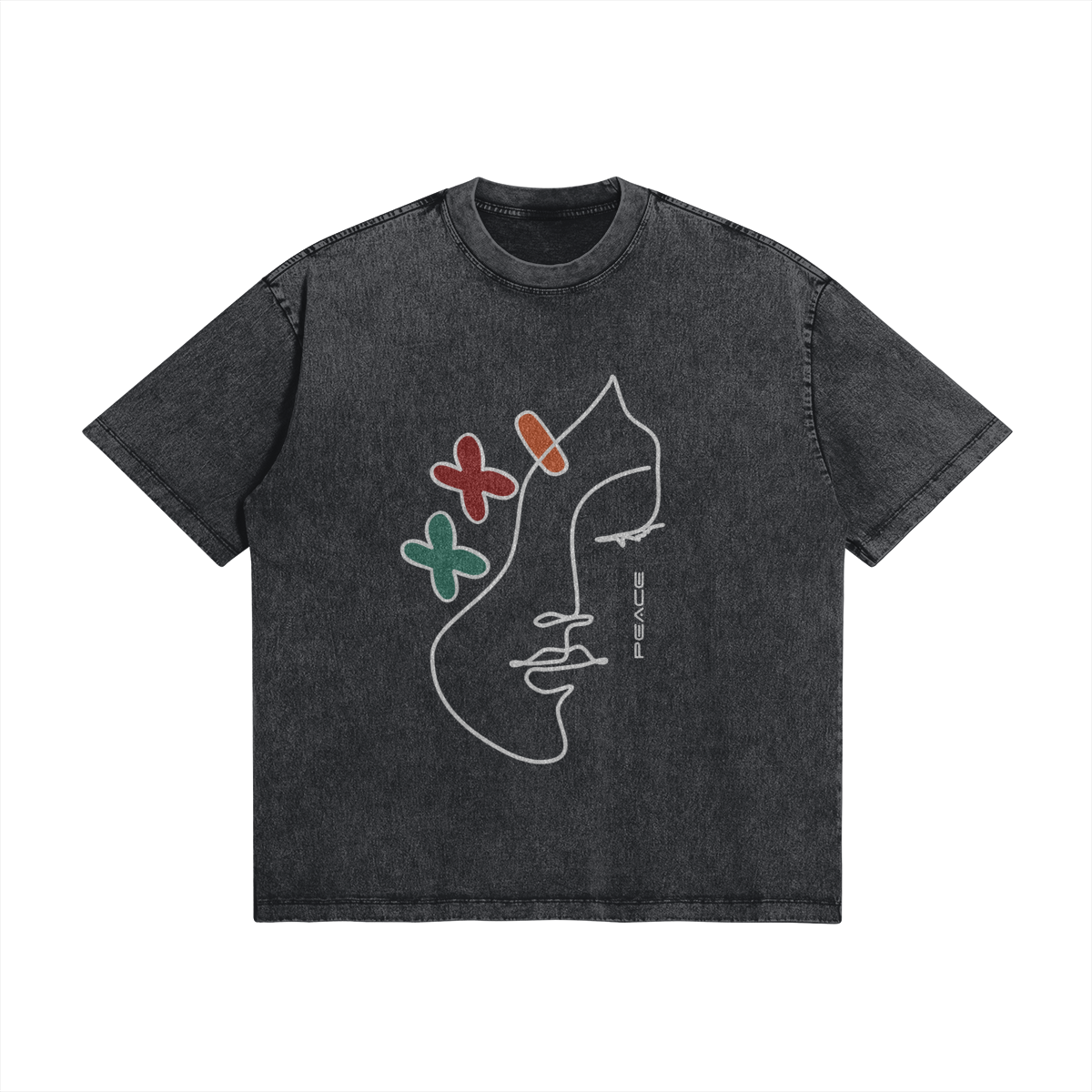 UNISEX "PEACE" Lady Oversized Snow Wash Cotton Tee