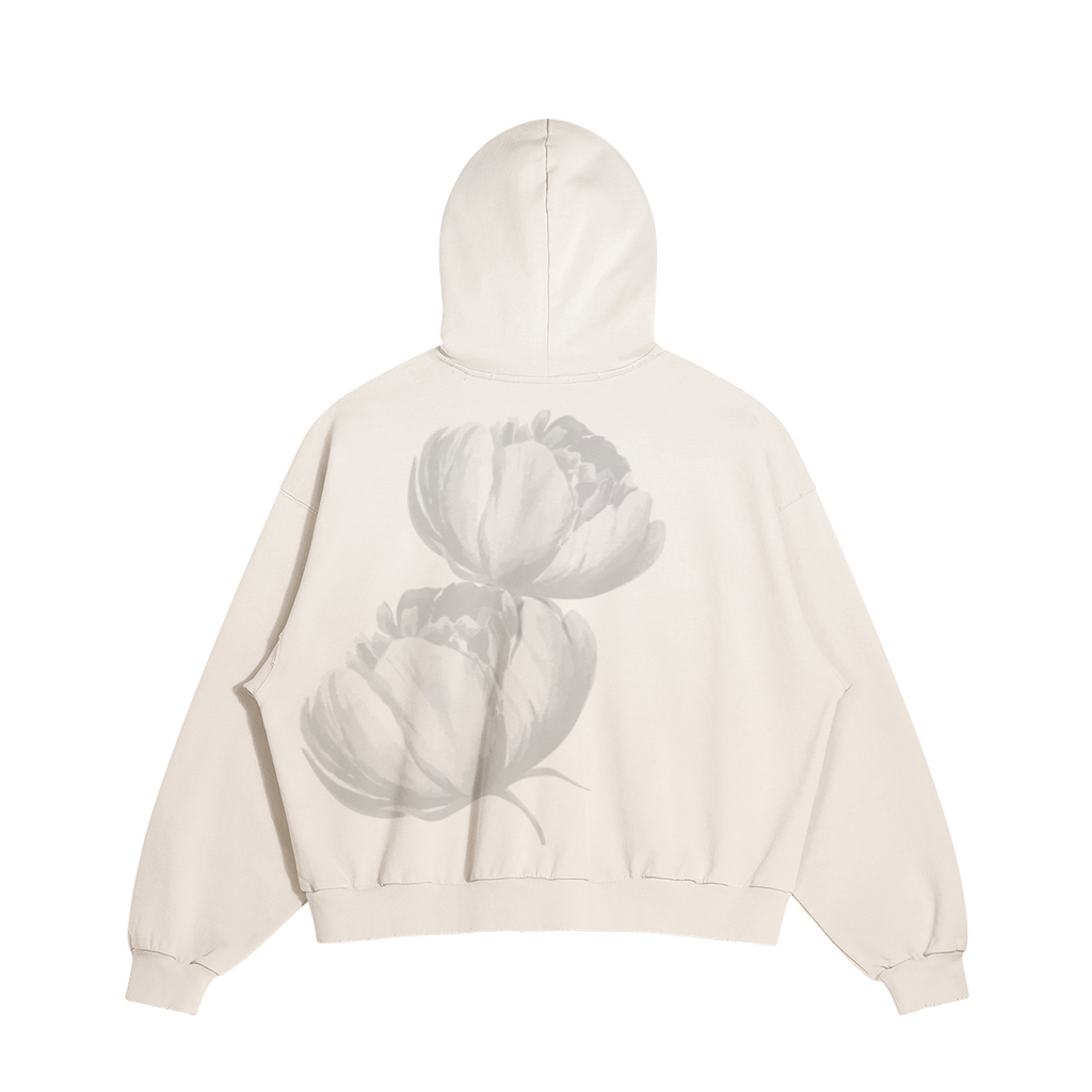 UNISEX Flower Print Sun Faded Distressed Cotton Hoodie