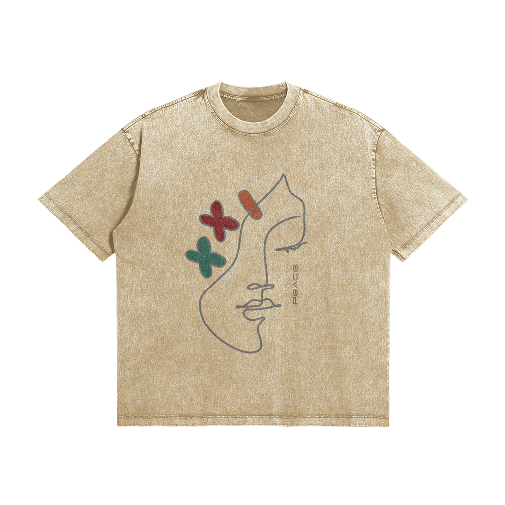 UNISEX "PEACE" Lady Oversized Snow Wash Cotton Tee