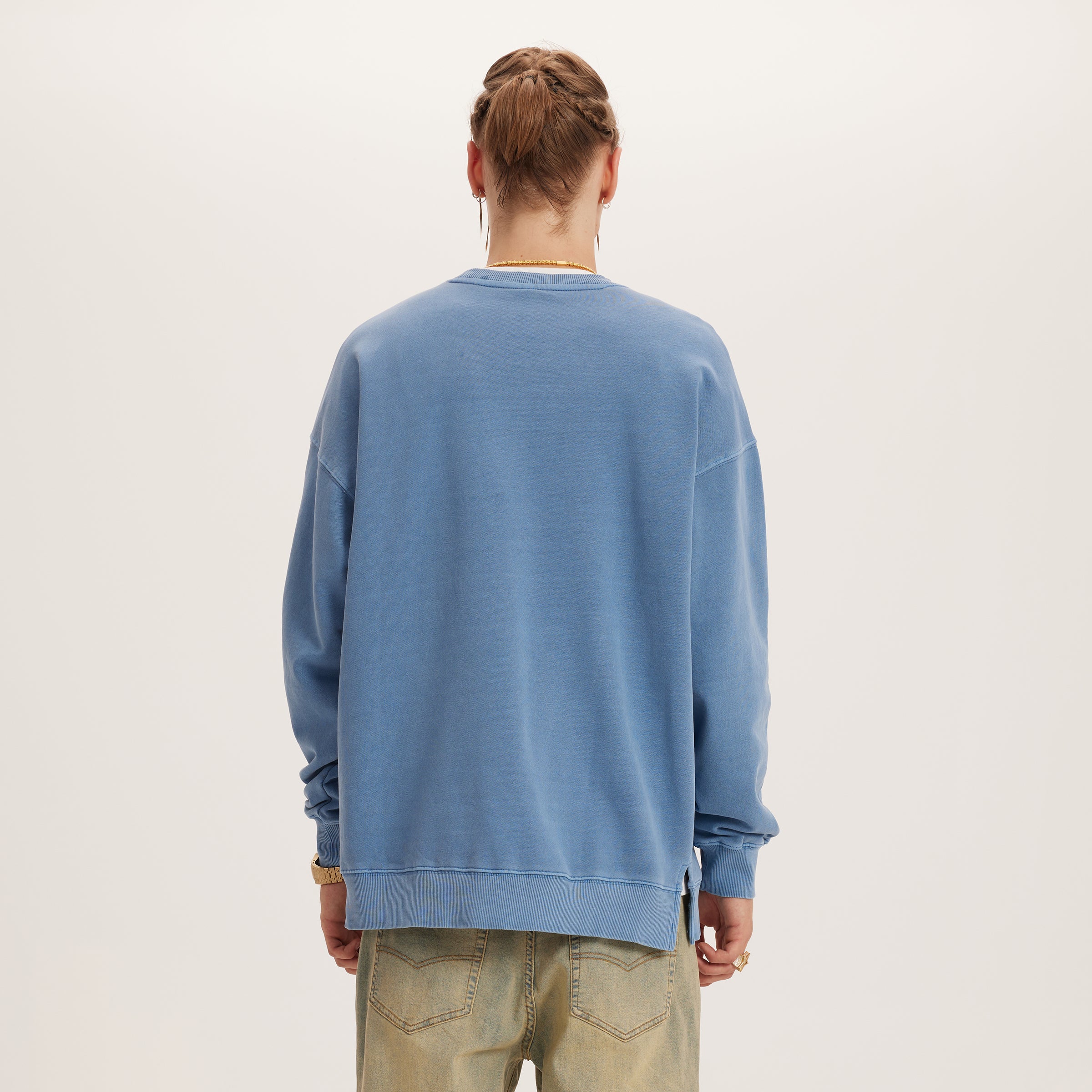 BASICS 380GSM UNISEX Heavyweight Oversized Side Slit Faded Cotton Sweatshirt